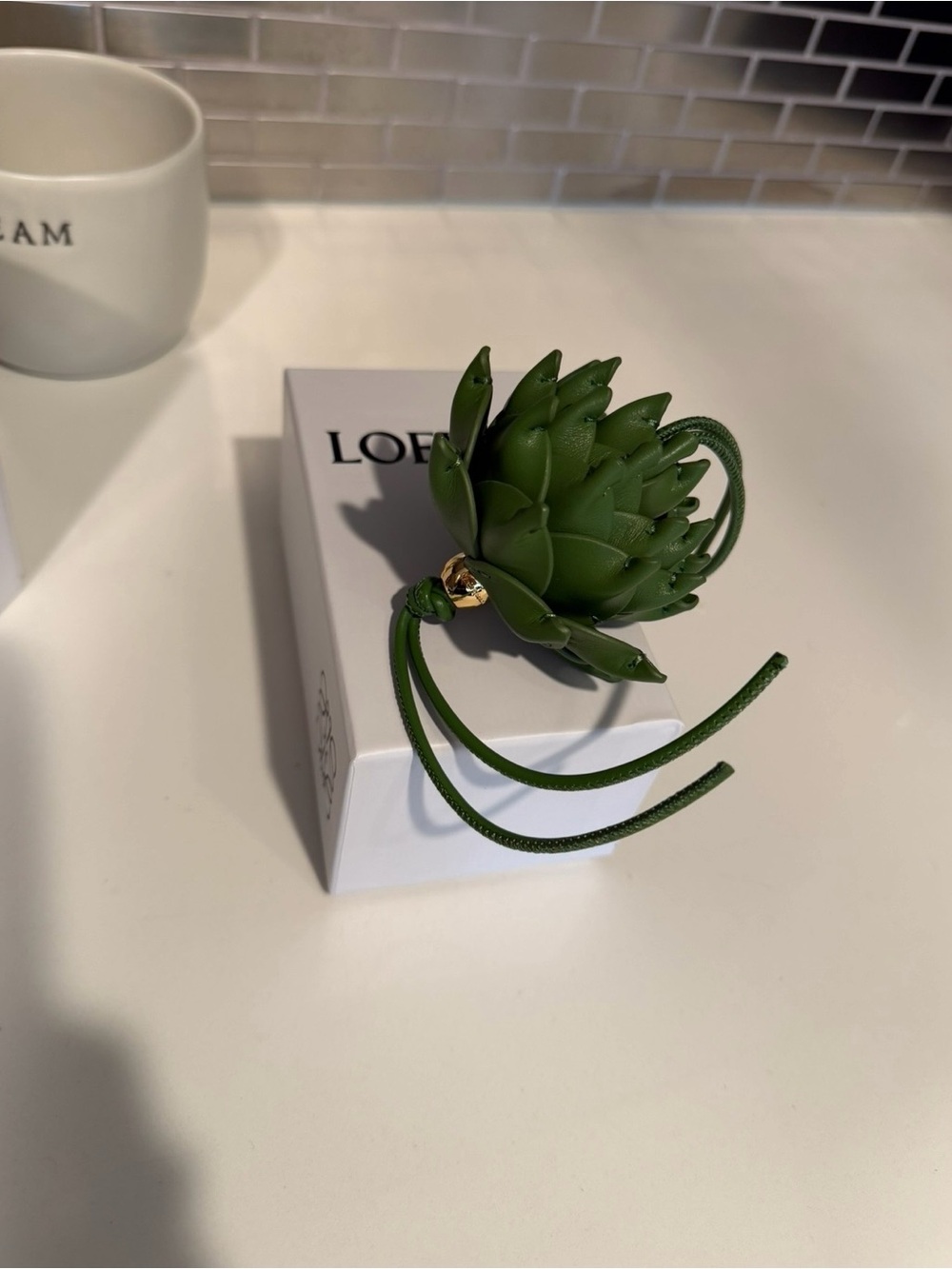 Loewe Green Leather Artichoke Bag Charm with Gold-Tone Accent